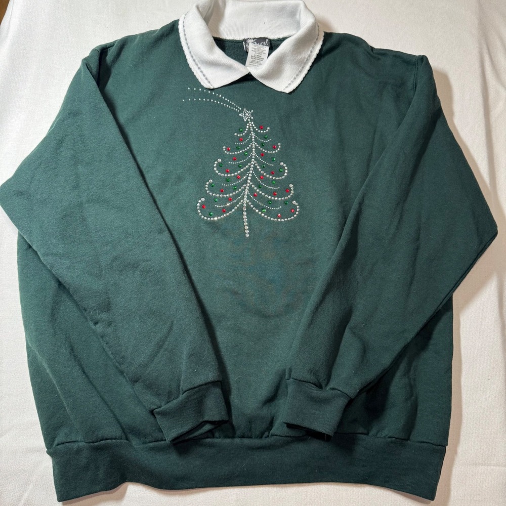 Sunburst‎ by Morning Sun Womens Christmas Tree Sweatshirt Green XLarge Collared
